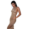 Backless Slim Fit Maxi Dress - Sexy Solid Color Slit Strap Dress Women