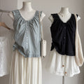 Summer Korean Slimming Mesh Sleeveless V-Neck Patchwork Plaid Shirt