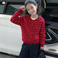 Girls' Contrast Striped Knit Cardigan - Slim Fit