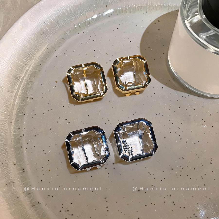 Minimalist Glass Square Pendant Stud Earrings - view 4