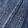 Square Collar Retro Denim Heavy Embroidery A-Line Dress 82693