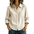 Spring-Summer Casual Long Sleeve Lapel Collar Plaid Loose Shirt