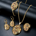 Overseas Jewelry New Oval Round Cutout Plated Steel Bead Necklace Bracelet Set Earrings Ring Niche Design Detail Set