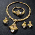 Dubai Bead Gem Coated 18k Gold Leaves Necklace Imitation Pearl Pendant 4-Piece Set Saudi Wedding Premium Jewelry