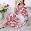 Women's Chinese French Short Sleeve V-Neck Printed Dress + Skirt 2026 - 1-1#