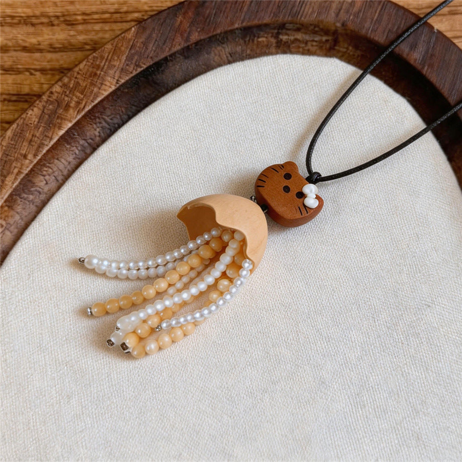 Vintage Wooden Cat Pendant Necklace - view 8