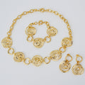 Western Retro Oval Round Cutout Flower Pattern Long Style Necklace eaby New Gold Necklace Bracelet Set Earrings Set