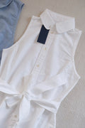 RL Pony Embroidered Sleeveless White Cotton Shirt Dress