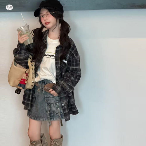 Girls' Casual Plaid Long Sleeve Shirt