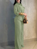 Summer Fashion Youthful Waist-Tie Wide Leg Pants + Shirt 2-Piece Set