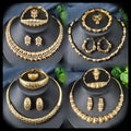 Middle East Jewelry Bead Gem Set Dubai Gold Color Block Leaves Necklace Earrings Set Bangle Ring Accessory 4-Piece Set Women
