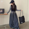 Girls' Plaid Waistband Knit Wide-Leg Sweatpants - Curved