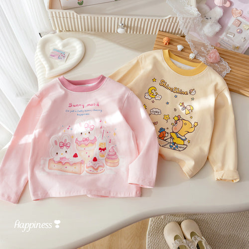 Girls' Contrast Cartoon Print Base Layer T-Shirt