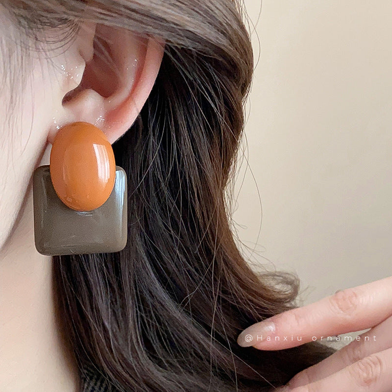 French Color-Block Oval Resin Stud Earrings - view 3
