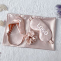 Custom Faux Silk Pillowcase Eyeshade Headband Hair Tie 4-Piece Set Wedding Gift Hair Care Gift Wholesale logo