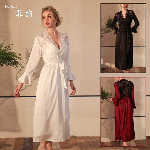 菲韵新款缎面睡衣女 性感蕾丝轻奢长袖凉感睡袍浴袍家居服女522