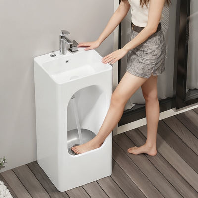 Liangle pedestal basin double-hole washstand basin ceramic household mop pool washstand basin one-piece hand wash basin