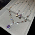 Ethereal Purple Dream Isle Full Diamond Super Sparkle Geometric Teardrop Jewelry Set Imperial Breeze Banquet Necklace Light Luxury Niche Necklace