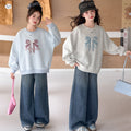 Girls' Crew Neck Hoodie and Jeans Two-Piece Set