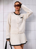 Fall Chanel-Style Fashion Knit Pleated Cardigan + Short Skirt 2-Piece Set