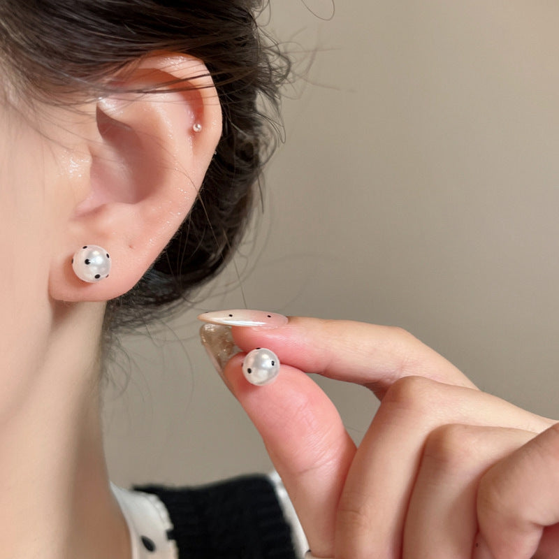 Korean Polka Dot Pearl Stud Earrings - view 7