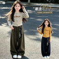Girls' Letter Print Zip Cardigan & Wide-Leg Pants Set