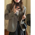 Women's Fall Cropped Blazer + Top 2026 | Casual Blouse - Dark Gray