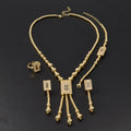 Dubai Luxury Gold Round Bead Fringe Square Rhinestone Letter Pendant Necklace Earrings Ring Bracelet Set Banquet Jewelry