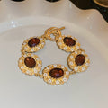 EU/US Import Droplet Oil Flower Rhinestone Necklace Light Luxury Niche Retro Imperial Breeze Clavicle Chain Jewelry Set Wholesale
