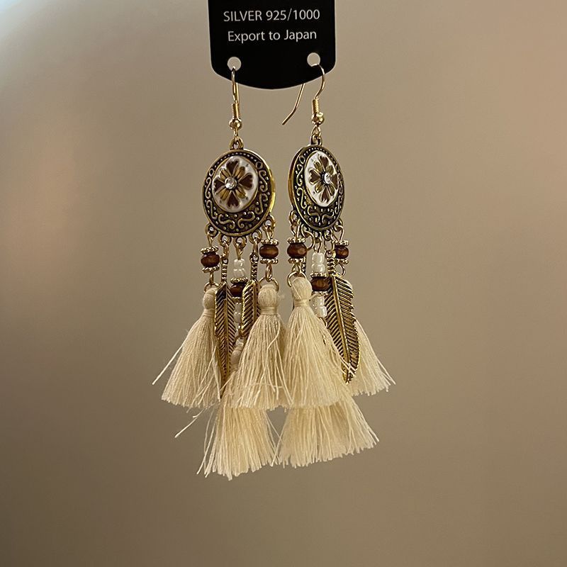 Bohemian Shell Bead Tassel Earrings - view 8