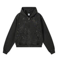 ARTIE Men's American Retro Washed Distressed Snow-Denim Crystal Hoodie