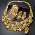 Dubai Gold Western Fashionable Africa Jewelry Necklace Bracelet Set Earrings Ring Cutout Leaves Wedding Banquet Set