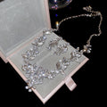 Banquet Luxury ~ Western Rhinestone Leaves Flower Stud Earring Necklace Set Women Clavicle Chain Light Luxury Premium Necklace