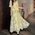 New Chinese Style Beaded Gold-Woven Mesh Long Dress, Summer New