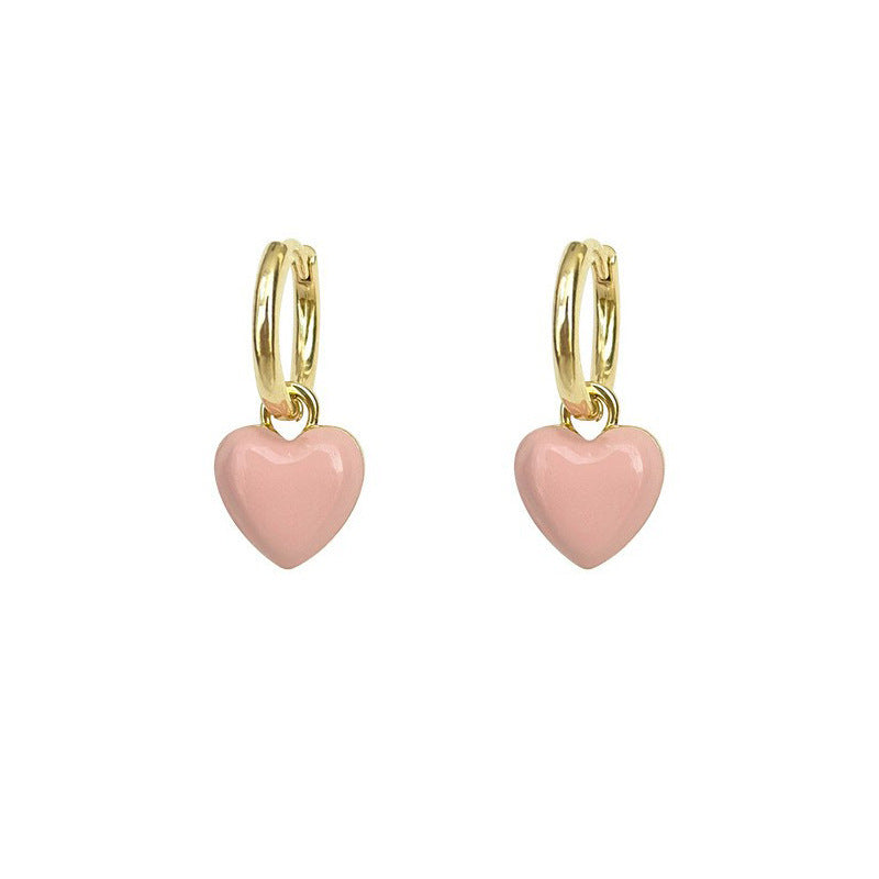 Pink Enamel Heart Huggie Hoop Earrings - view 5