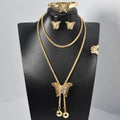 Overseas Bestseller Western Light Luxury 18K Rhinestone Butterfly Pendant Necklace Bracelet Set Earrings Ring India Women Set