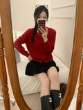 Women's Fall-Winter Korean Fashion Embroidered Knit Crew Neck Cardigan + Top 2026 - Apricot