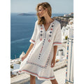 Bohemian Print V-Neck Loose Beach Dress, Summer Sun Protection