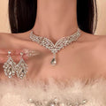 K Gold Feel Crystal Necklace Earrings Set Elegant Clavicle Chain Stud Premium Versatile Fashionable Accessory Banquet Gown Earrings