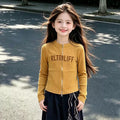 Girls' Letter Print Zip Cardigan & Wide-Leg Pants Set