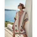 Bohemian Print V-Neck Loose Beach Dress, Summer Sun Protection