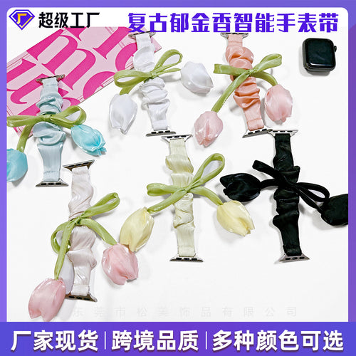 Retro Tulip Smart Watch With Fits Apple iwatch Girls Premium Elastic Band Fresh