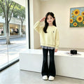 Girls' Spliced Pullover Hoodie with Plaid Hem - Faux Layered