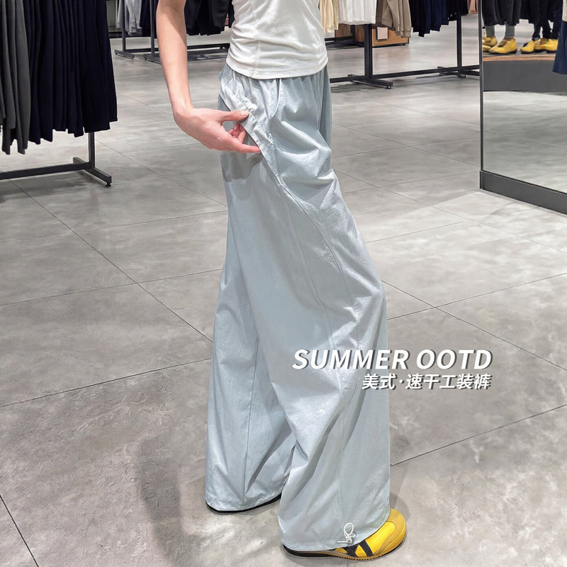 american quick-drying overalls for women 2026 summer thin loose high-waist casual wide-leg sports pa