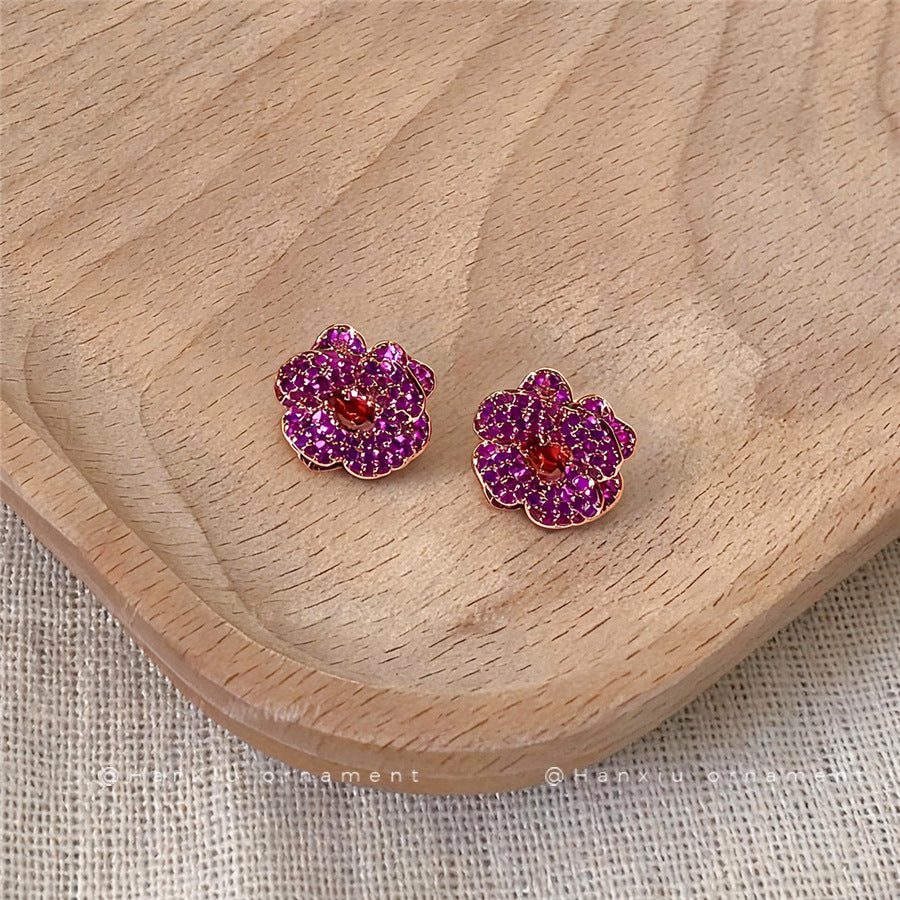 Vintage Zircon Flower Stud Earrings - view 4