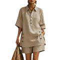 Short Sleeve Shirt plus Pants Two-Piece Set - Casual Loose Fit Summer Outfit Women