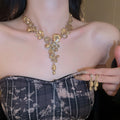 Day Fall Champagne Gilded Blossom Necklace Set Retro Heavy-Duty Full Diamond Choker Imperial Breeze Socialite Breeze Necklace Women
