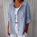 Women's Summer Retro Fashion Linen Cotton Short Sleeve Loose Cardigan + Shirt 2026 - Red