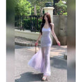 French Purple Mesh Camisole Mermaid Dress, Seaside Vacation