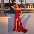 Women's Off-Shoulder Sequin Mermaid Slim Fit Premium Evening Gown Banquet Party